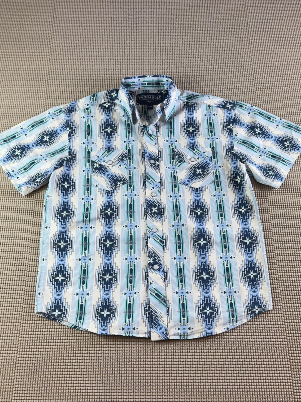 PANHANDLE boys western cowboy print short sleeve button down shirt size medium